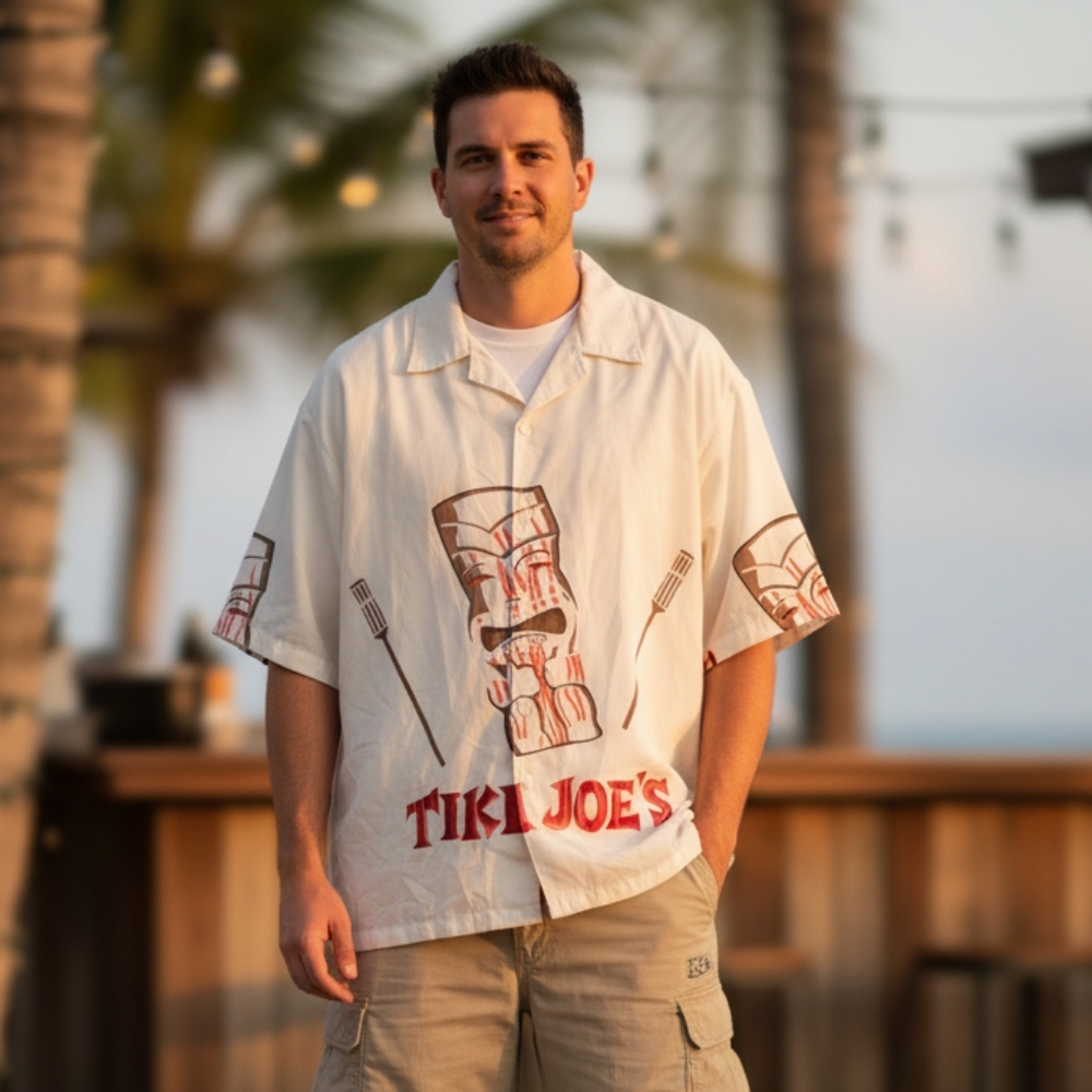 Oscar Misa Men's NWOT Hawaiian Tiki Joe's Graphic Short Sleeve Dress Shirt 4XL
